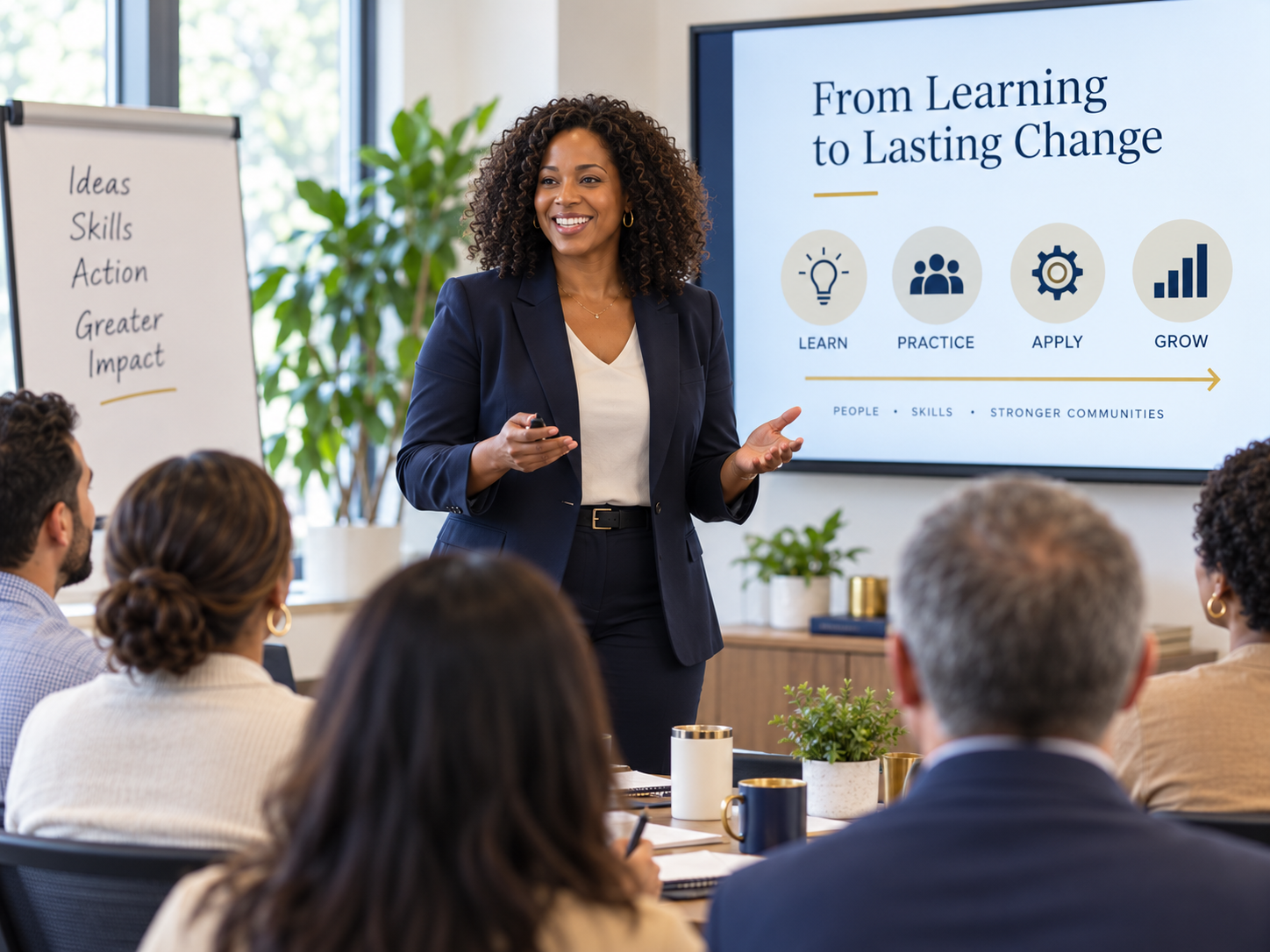 Professional facilitator working with organizational leaders during a practical learning and technical assistance session